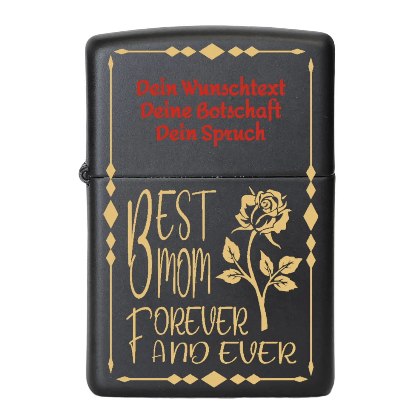 Benzinfeuerzeug BEST MOM, Zippo Farbton Schwarz matt, optional mit Gravur