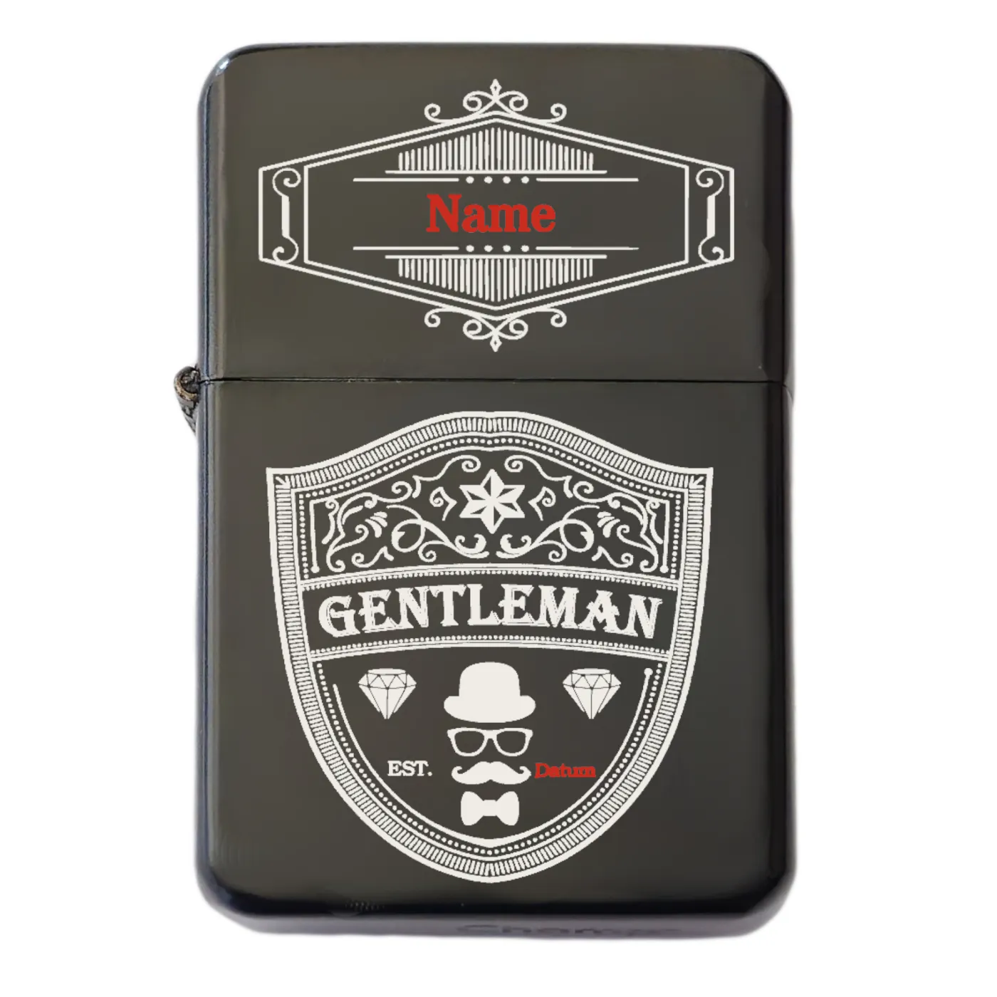 Benzinfeuerzeug GENTLEMAN, Farbton Schwarz, inklusive Gravur