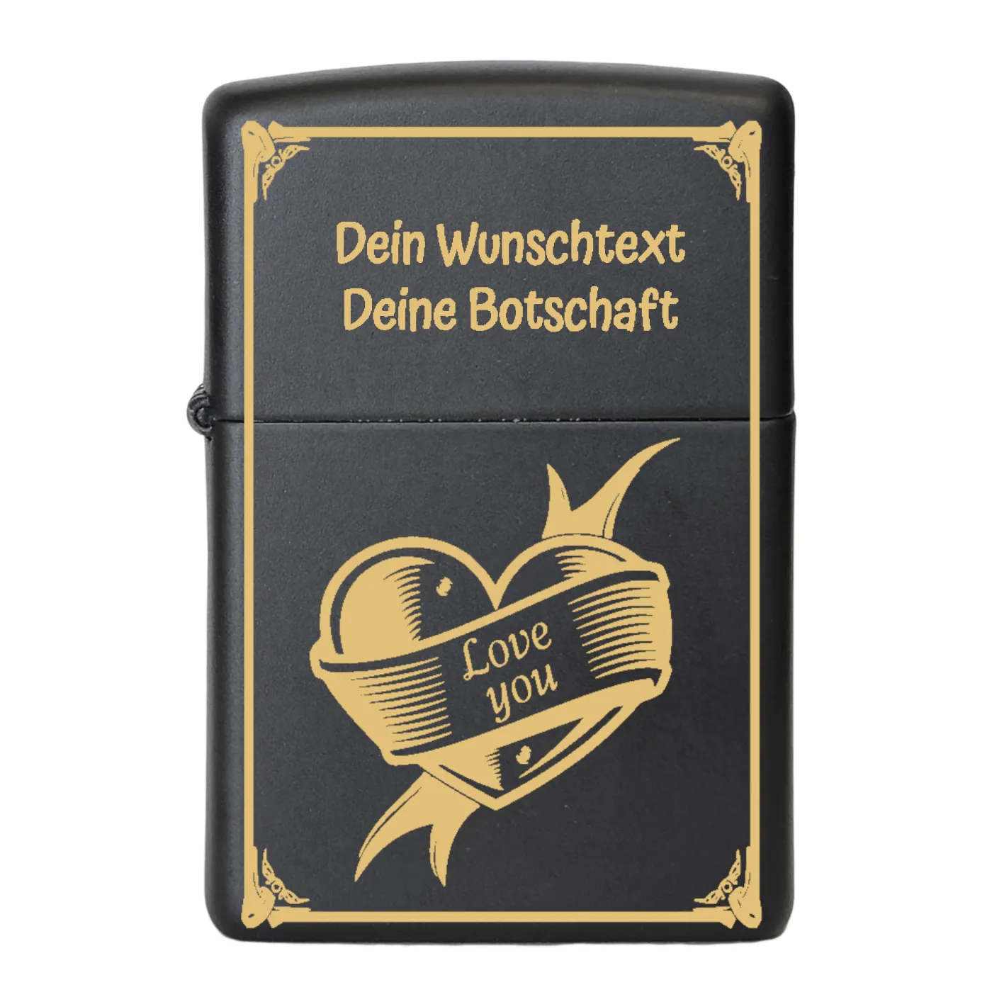 Benzinfeuerzeug LOVE YOU, Zippo Farbton Schwarz matt, optional mit Gravur