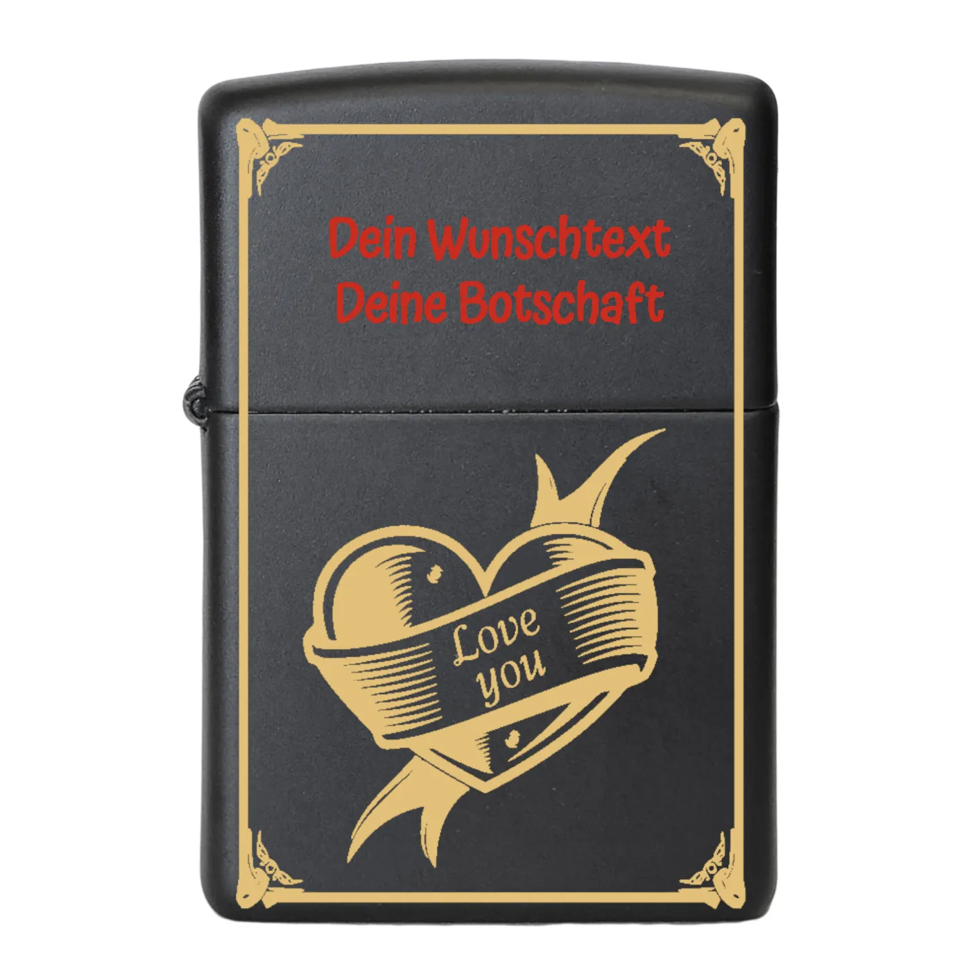 Benzinfeuerzeug LOVE YOU, Zippo Farbton Schwarz matt, optional mit Gravur