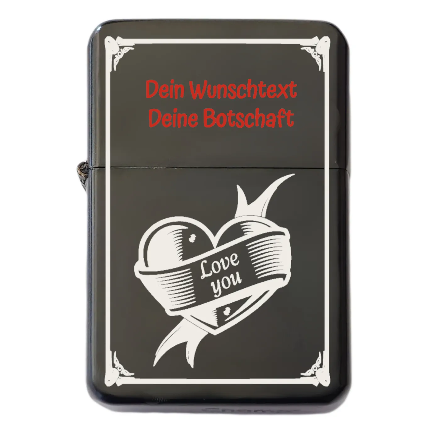 Benzinfeuerzeug LOVE YOU, Farbton Schwarz, inklusive Gravur