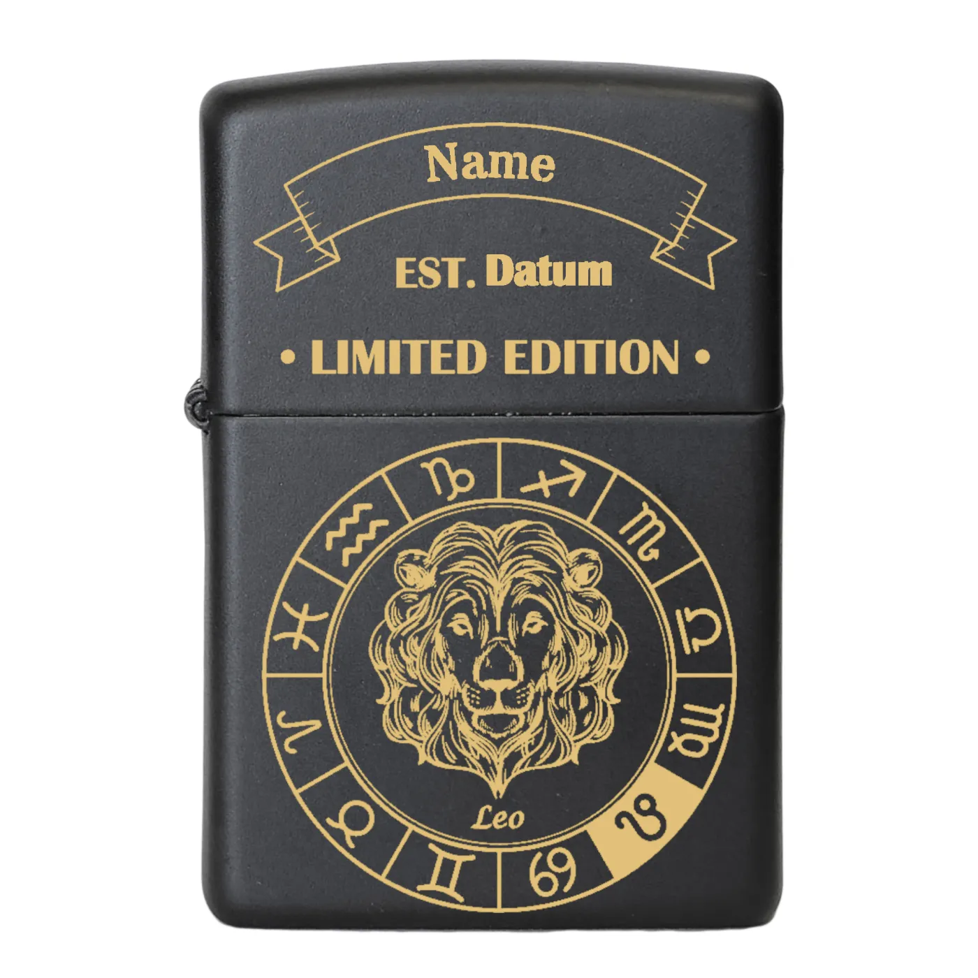Benzinfeuerzeug STERNZEICHEN 01, Zippo Farbton Schwarz matt, optional mit Gravur