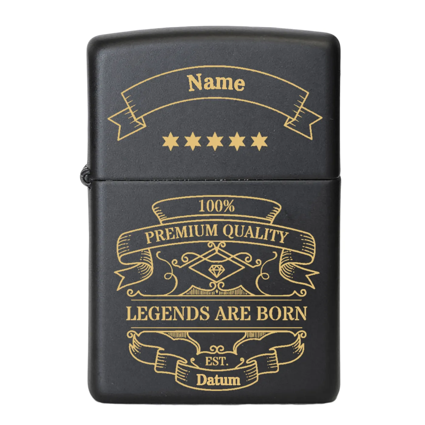 Benzinfeuerzeug THE LEGEND, Zippo Farbton Schwarz matt, optional mit Gravur