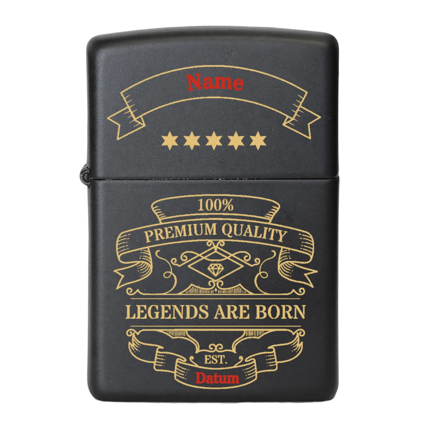 Personalisierbares Zippo Feuerzeug mit hochwertiger Lasergravur „THE LEGEND“ in Schwarz Matt.