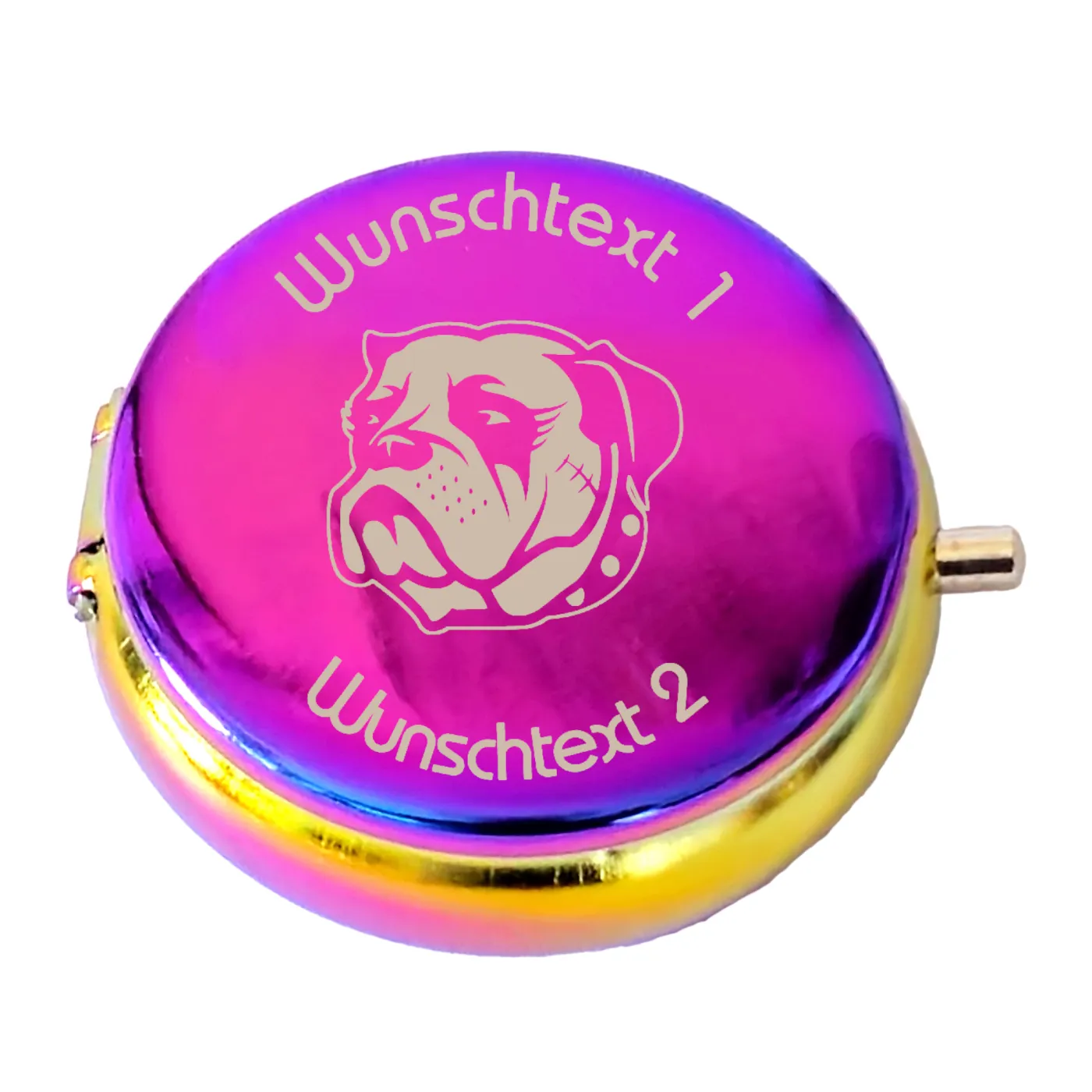 Taschenaschenbecher Ø 50 mm, Farbton Rainbow Metallic, inklusive Gravur