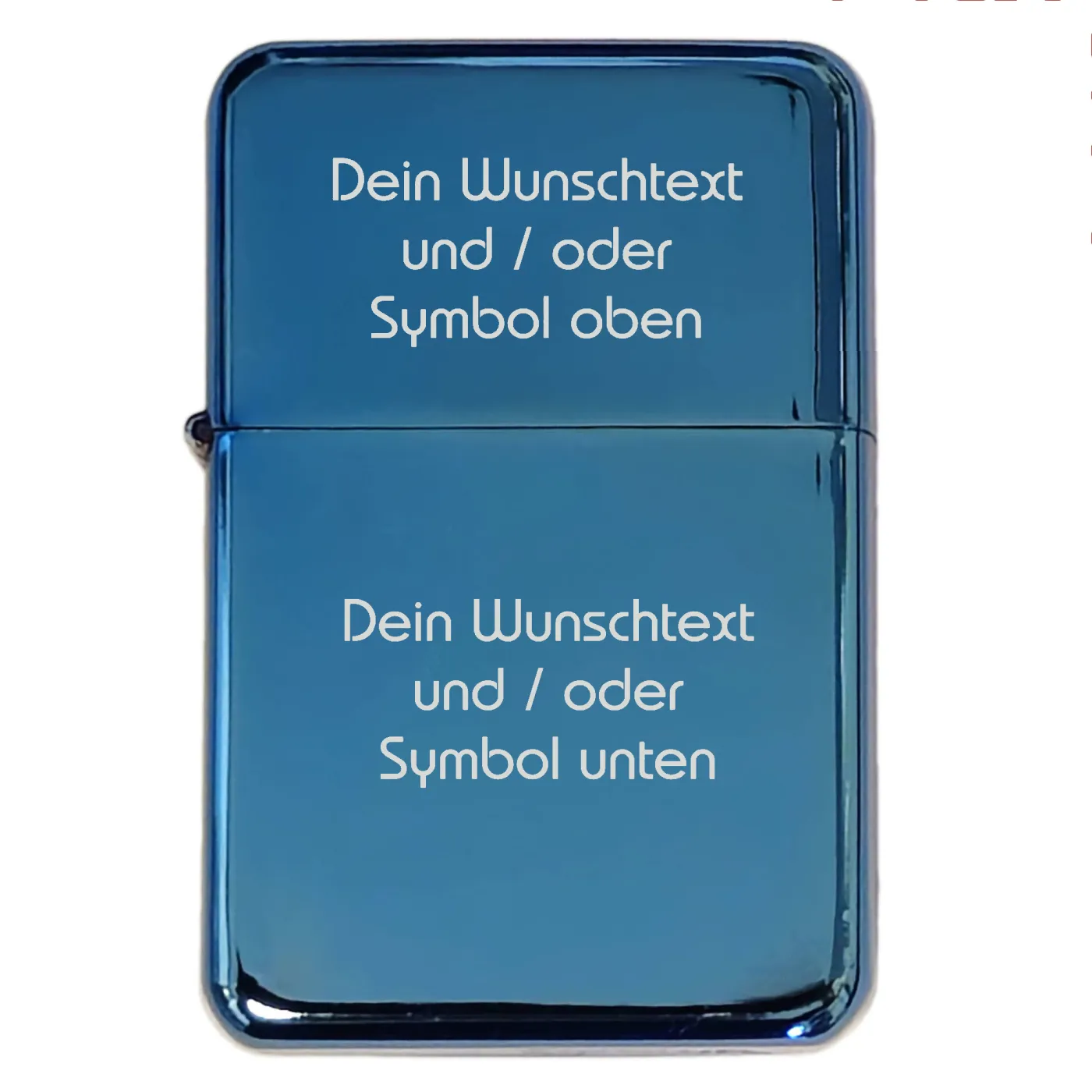 Benzinfeuerzeug WUNSCHTEXT, Farbton Blau Metallic, inklusive Gravur