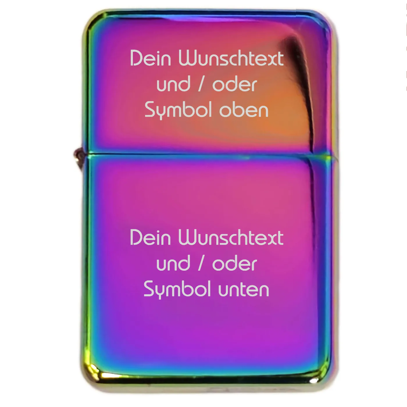 Benzinfeuerzeug WUNSCHTEXT, Farbton Rainbow Metallic, inklusive Gravur