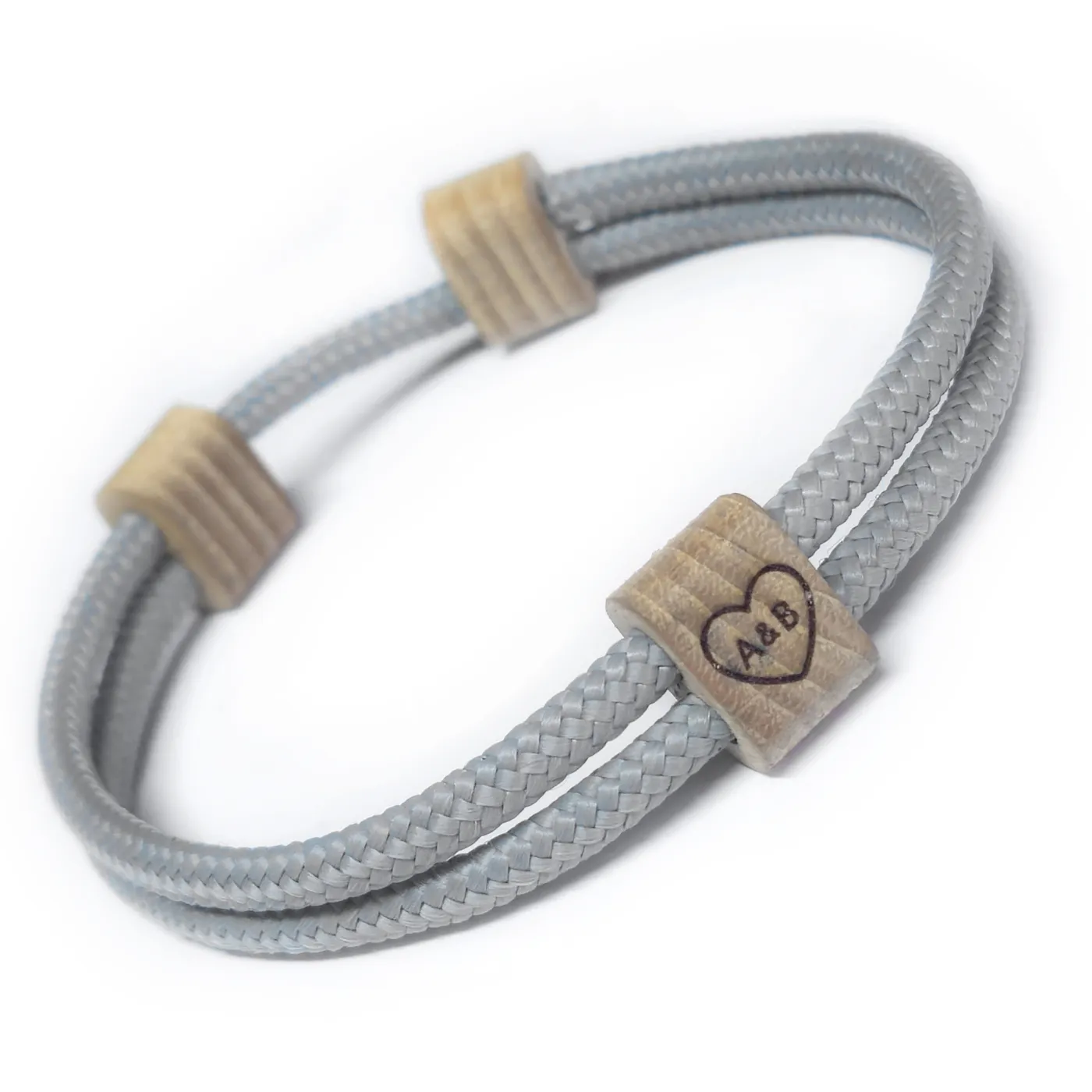 Segeltau-Armband 2 x Ø 4 mm verstellbar mit Holz Slider, inklusive Gravur, Farbauswahl