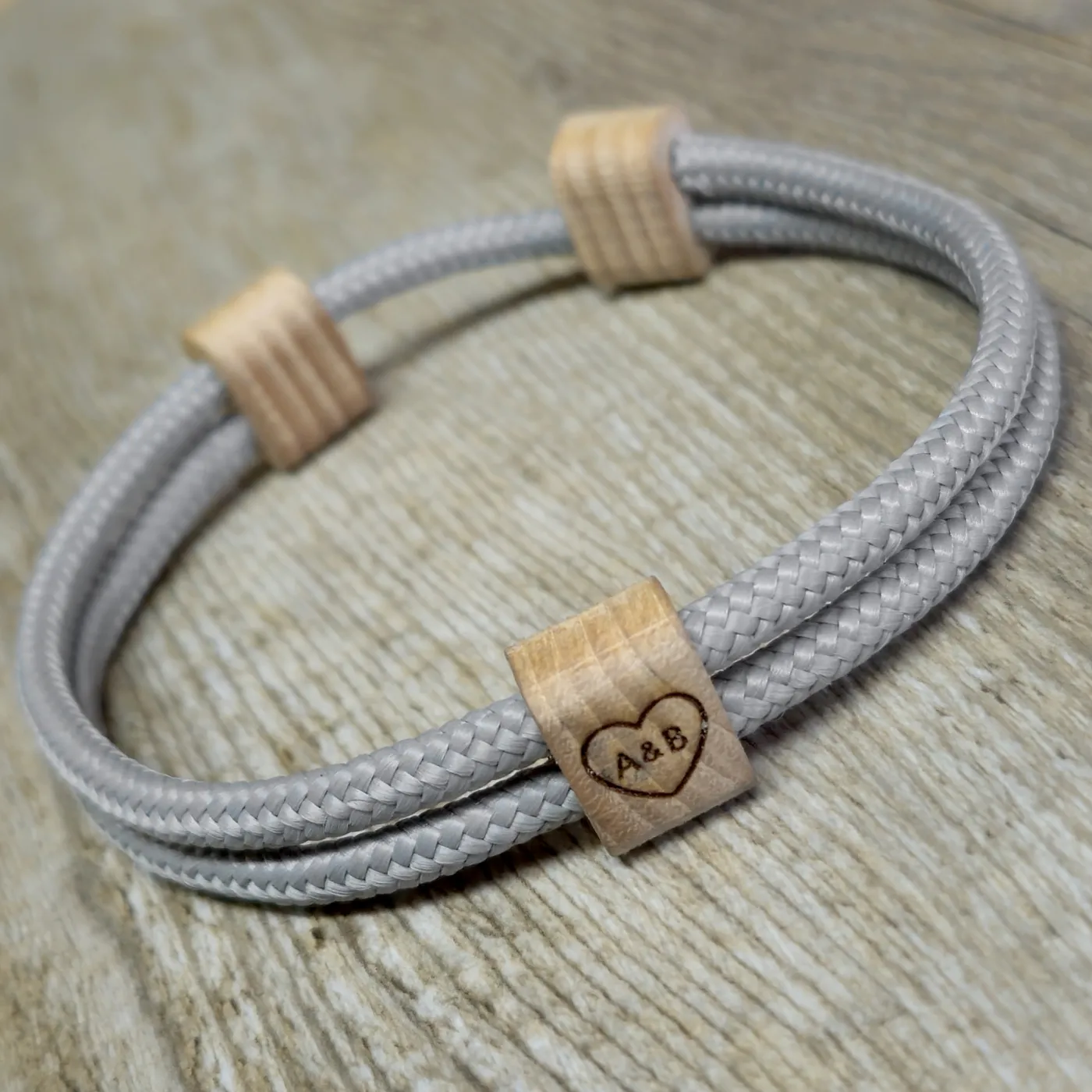 Segeltau-Armband 2 x Ø 4 mm verstellbar mit Holz Slider » Personalisierbar, Farbauswahl – Ansicht 4