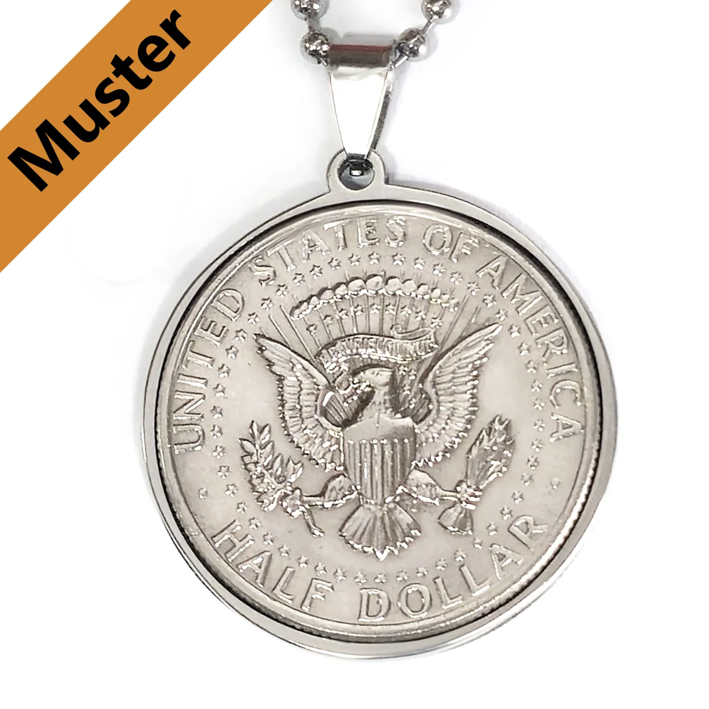 Anhänger-Rohling aus Edelstahl, rund / Innen Ø 30,6 mm - USA 1/2 Dollar » Personalisierbar, Farbton Silber – Ansicht 3