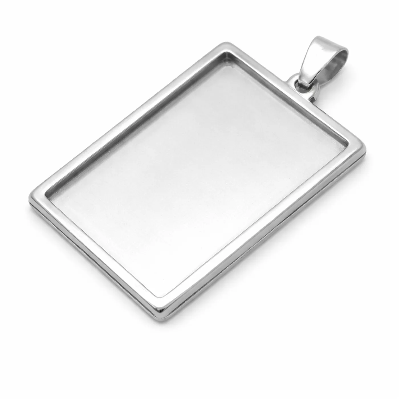 Anhänger-Rohling aus Edelstahl, Rechteck / Innen 25 × 30 mm, optional mit Gravur, Farbton Silber