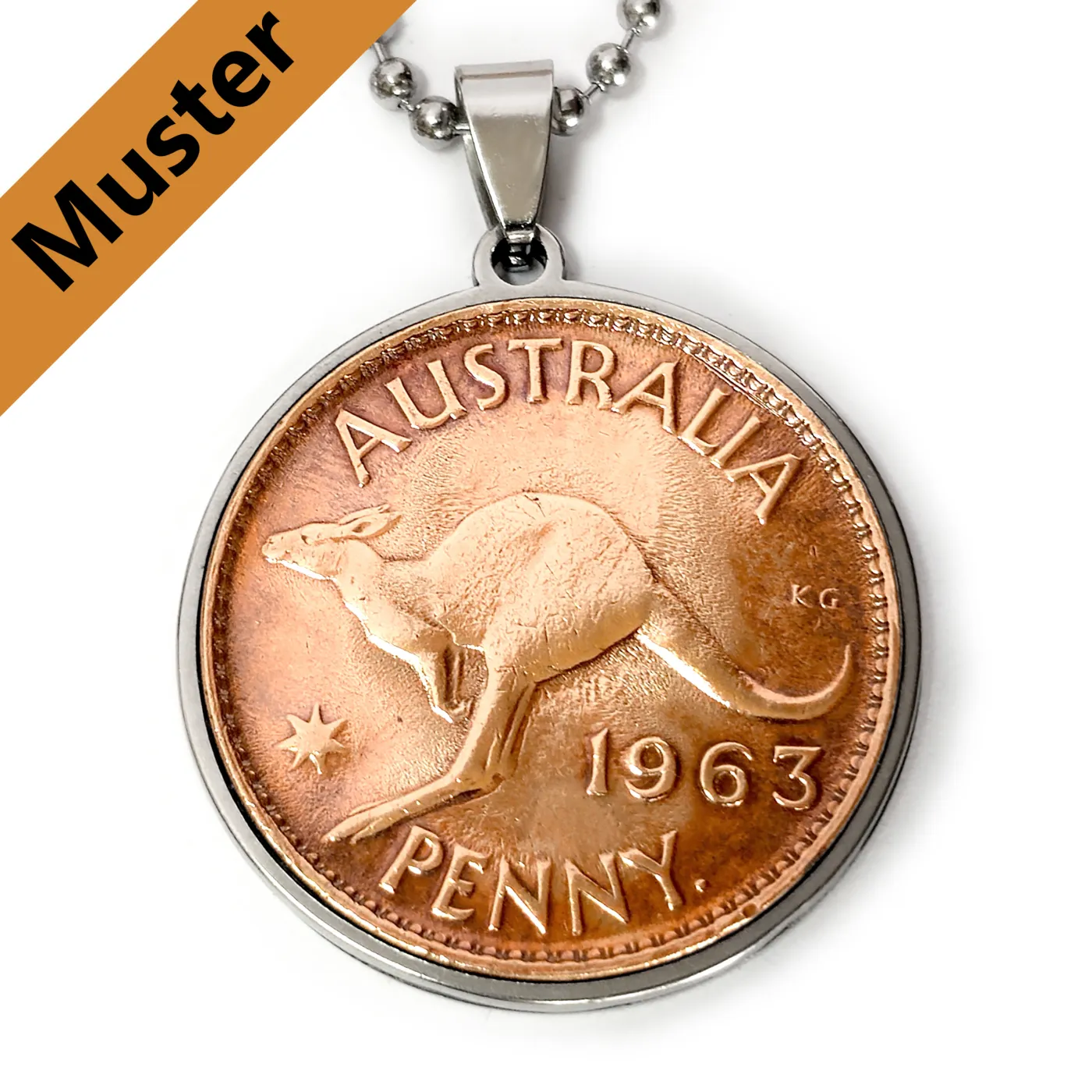 Anhänger-Rohling aus Edelstahl, rund / Innen Ø 30,9 mm - Australien 1 Penny 1939 - 1964 » Personalisierbar, Farbton Silber – Ansicht 1
