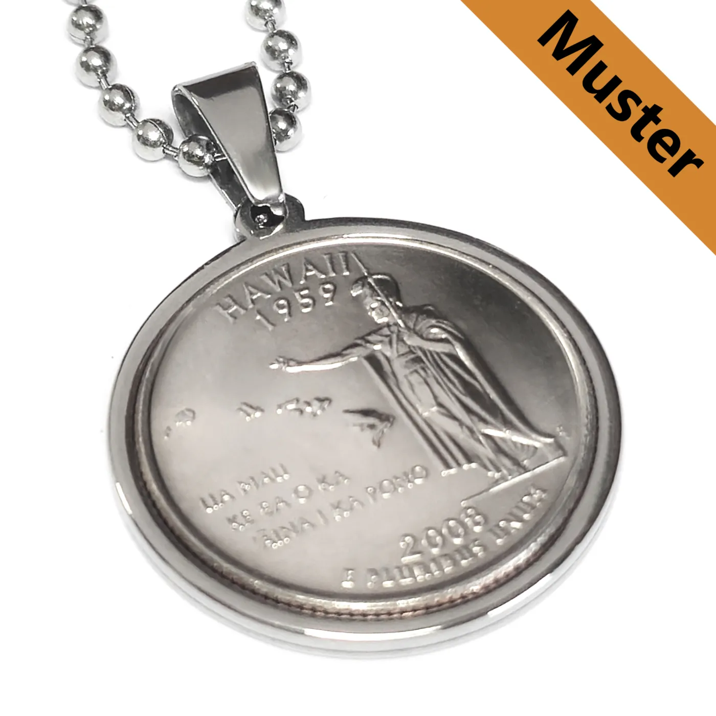 Anhänger-Rohling aus Edelstahl, rund / Innen Ø 24,3 mm - USA 1/4 Quarter Dollar » Personalisierbar, Farbton Silber – Ansicht 1