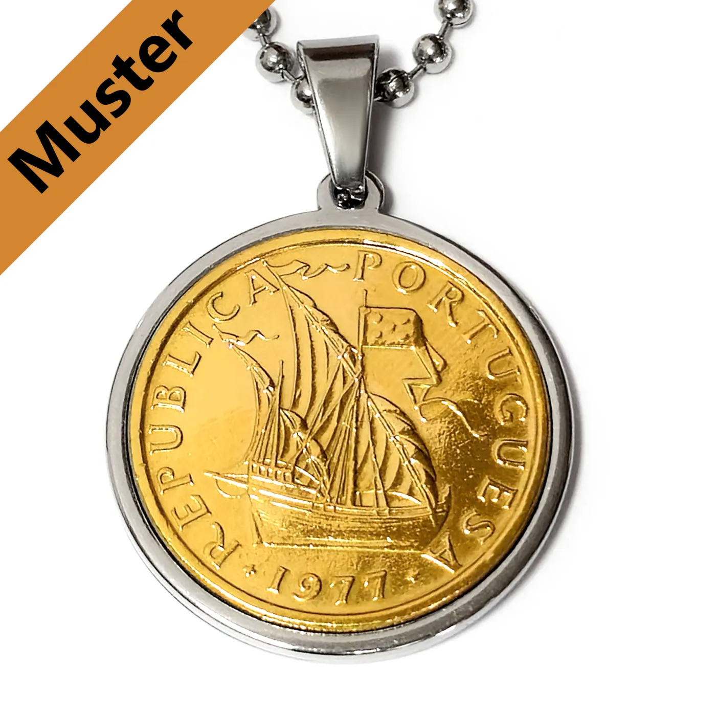 Anhänger-Rohling aus Edelstahl, rund / Innen Ø 24,5 mm - Portugal 5 Escudos 1963 - 1986 » Personalisierbar, Farbton Silber – Ansicht 1