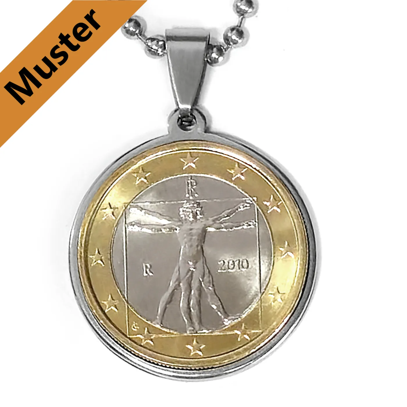 Anhänger-Rohling aus Edelstahl, rund / Innen Ø 23,25 mm - EU 1 Euro 2001 - xxx » Personalisierbar, Farbton Silber – Ansicht 1