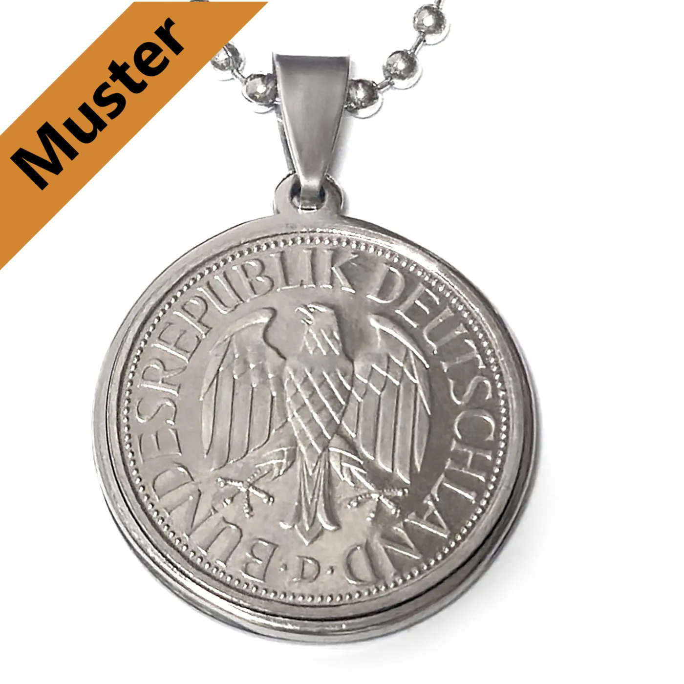 Anhänger-Rohling aus Edelstahl, rund / Innen Ø 23,5 mm - Deutschland 1 DM 1950 - 2001 » Personalisierbar, Farbton Silber – Ansicht 1