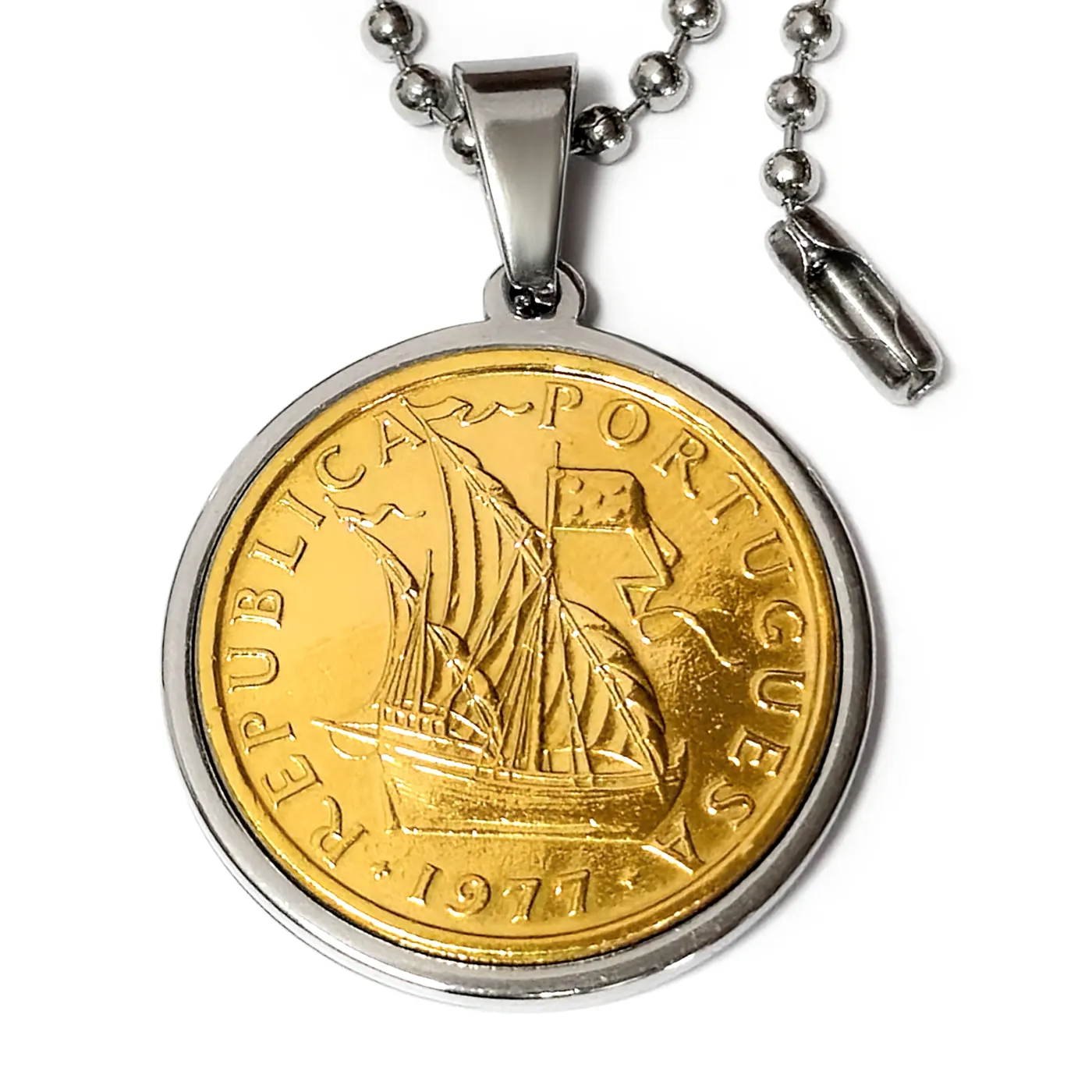 Münzanhänger Portugal KARAVELLE 5 Escudos 1963-1986 vergoldet, optional mit Gravur