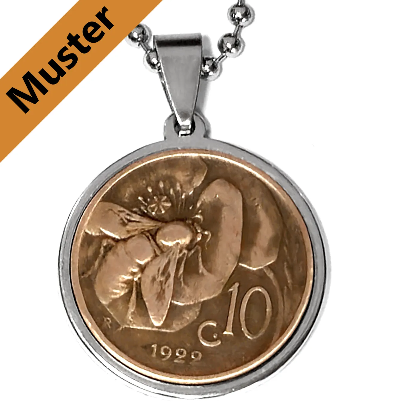 Anhänger-Rohling aus Edelstahl, rund / Innen Ø 22,6 mm - Italien 10 Centesimi 1919 - 1937 » Personalisierbar, Farbton Silber – Ansicht 1