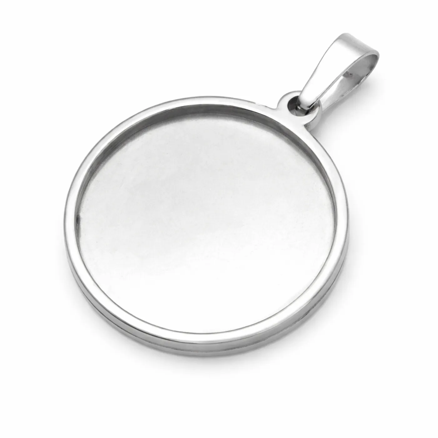 Anhänger-Rohling aus Edelstahl, rund / Innen Ø 18 mm, optional mit Gravur, Farbton Silber