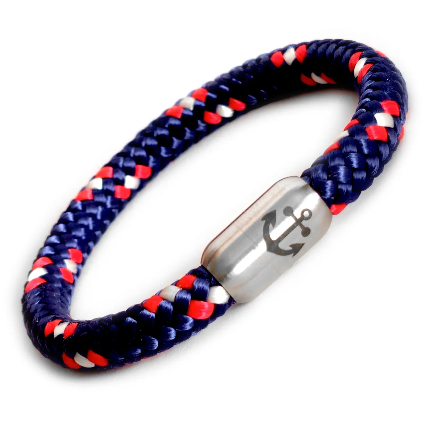 Segeltau-Armband Ø 8 mm mit Edelstahl-Magnetverschluss, Farbauswahl, optional mit Ankergravur
