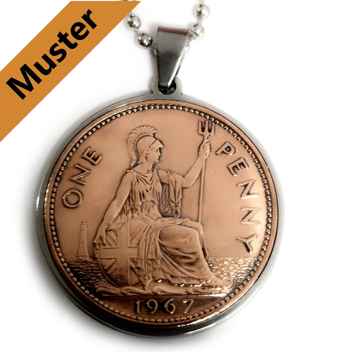 Anhänger-Rohling aus Edelstahl, rund / Innen Ø 30,8 mm - Großbritannien 1 Penny 1937 - 1970 » Personalisierbar, Farbton Silber – Ansicht 1