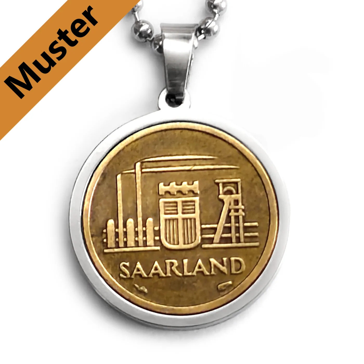 Anhänger-Rohling aus Edelstahl, rund / Innen Ø 20,0 mm - Saarland 10 Franken 1954 » Personalisierbar, Farbton Silber – Ansicht 1