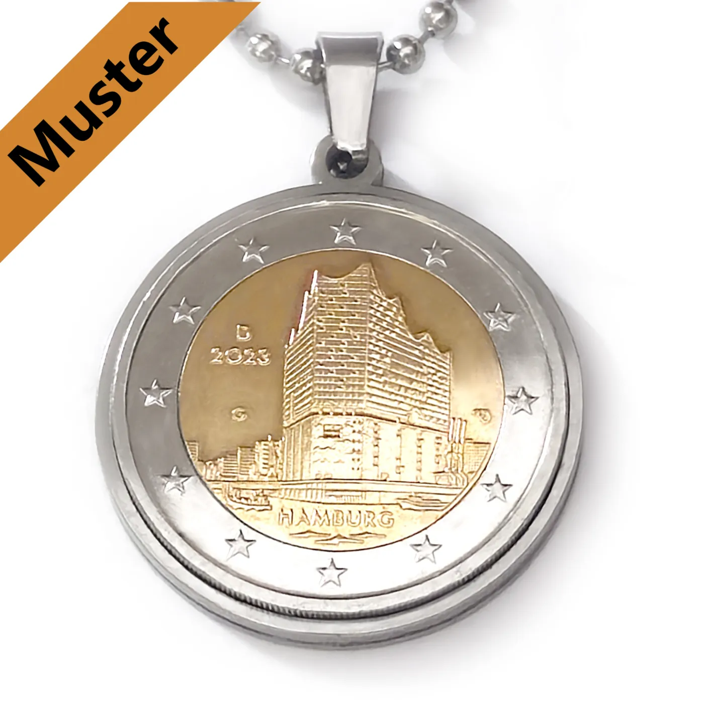 Anhänger-Rohling aus Edelstahl, rund / Innen Ø 25,75 mm - EU 2 Euro 2001 - xxx » Personalisierbar, Farbton Silber – Ansicht 1