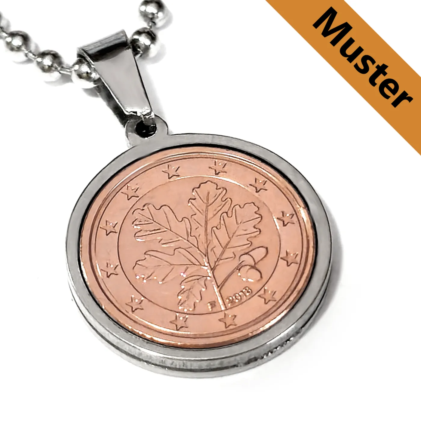 Anhänger-Rohling aus Edelstahl, rund / Innen Ø 16,3 mm - Europäische Union 1 Cent 2001 - xxx » Personalisierbar, Farbton Silber – Ansicht 1
