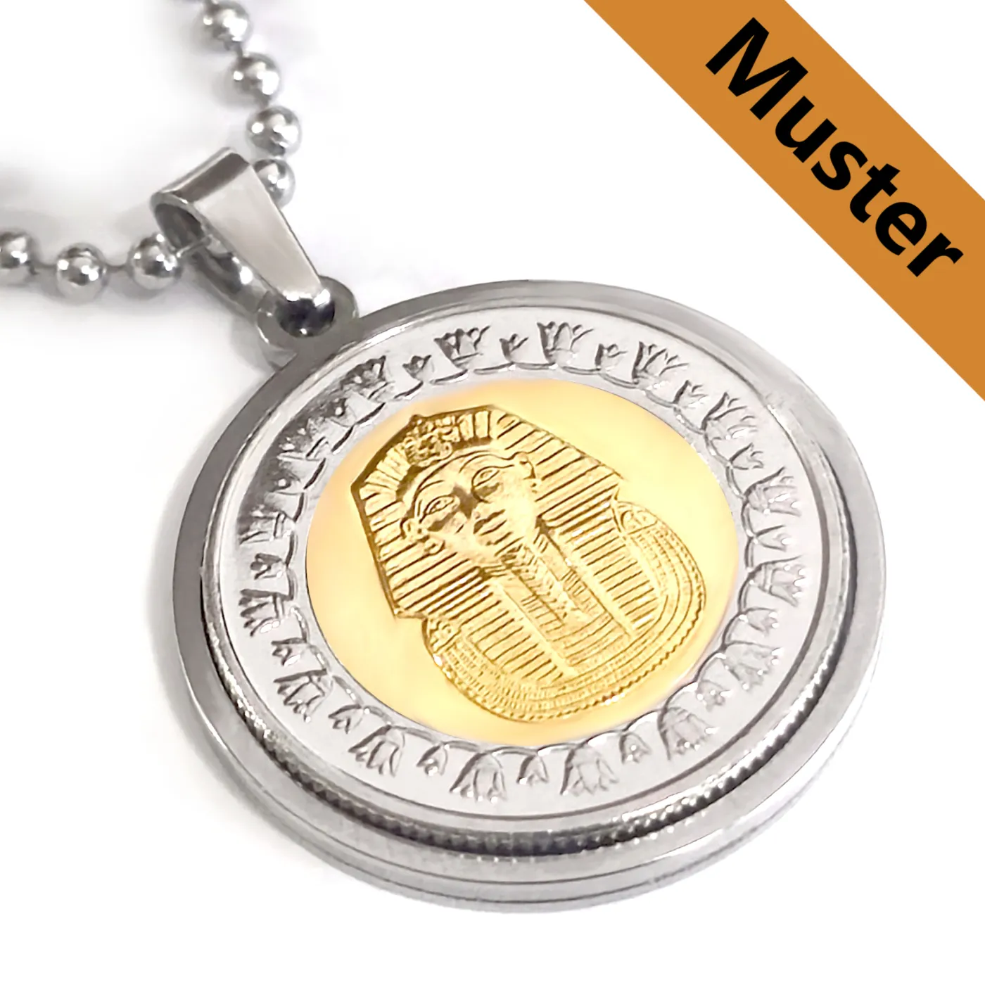 Anhänger-Rohling aus Edelstahl, rund / Innen Ø 25,05 mm - Ägypten 1 Pfund Tutanchamun 2005 - 2024 » Personalisierbar, Farbton Silber – Ansicht 1
