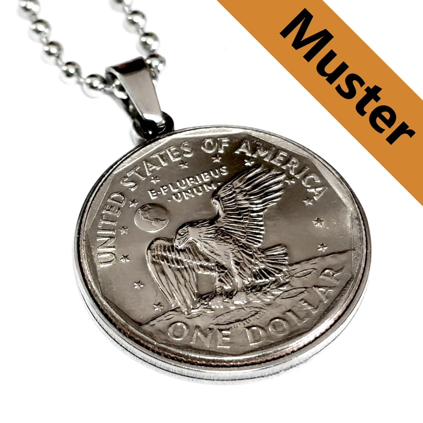 Anhänger-Rohling aus Edelstahl, rund / Innen Ø 26,5 mm - USA 1 Dollar Sacagawea, SBA, Präsidenten » Personalisierbar, Farbton Silber – Ansicht 1