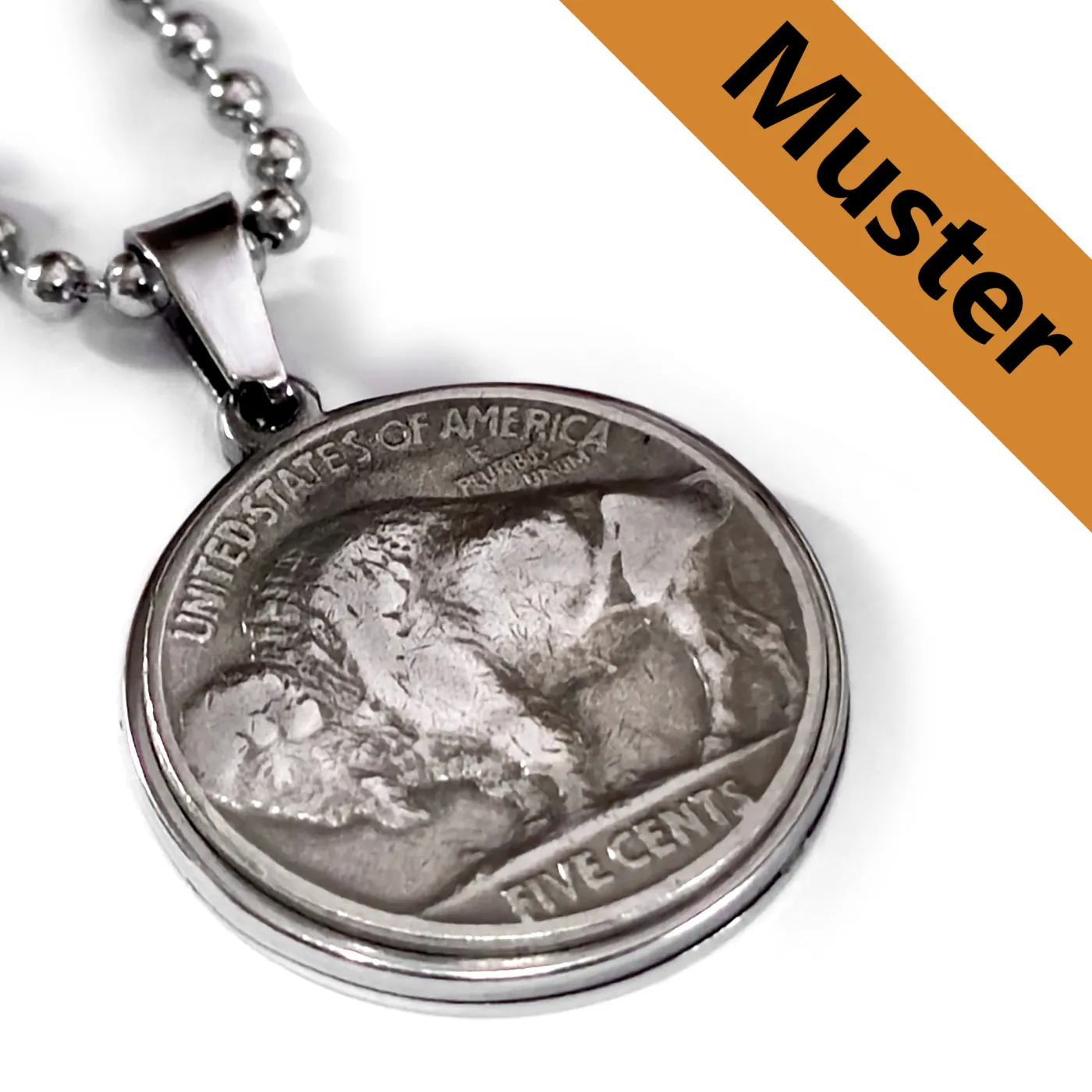 Anhänger-Rohling aus Edelstahl, rund / Innen Ø 21,2 mm - USA 5 cents Buffalo Nickel » Personalisierbar, Farbton Silber – Ansicht 1