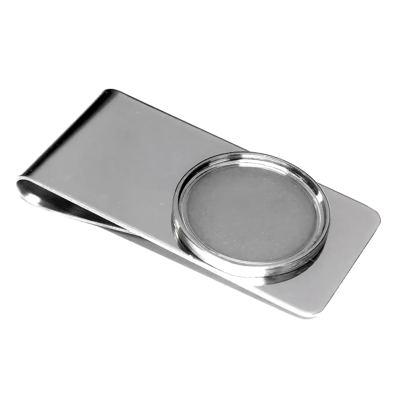 Geldclip-Rohling aus Edelstahl mit einem Einschub Ø 23,25 mm - EU 1 Euro 2001-xxxx, Farbton Silber
