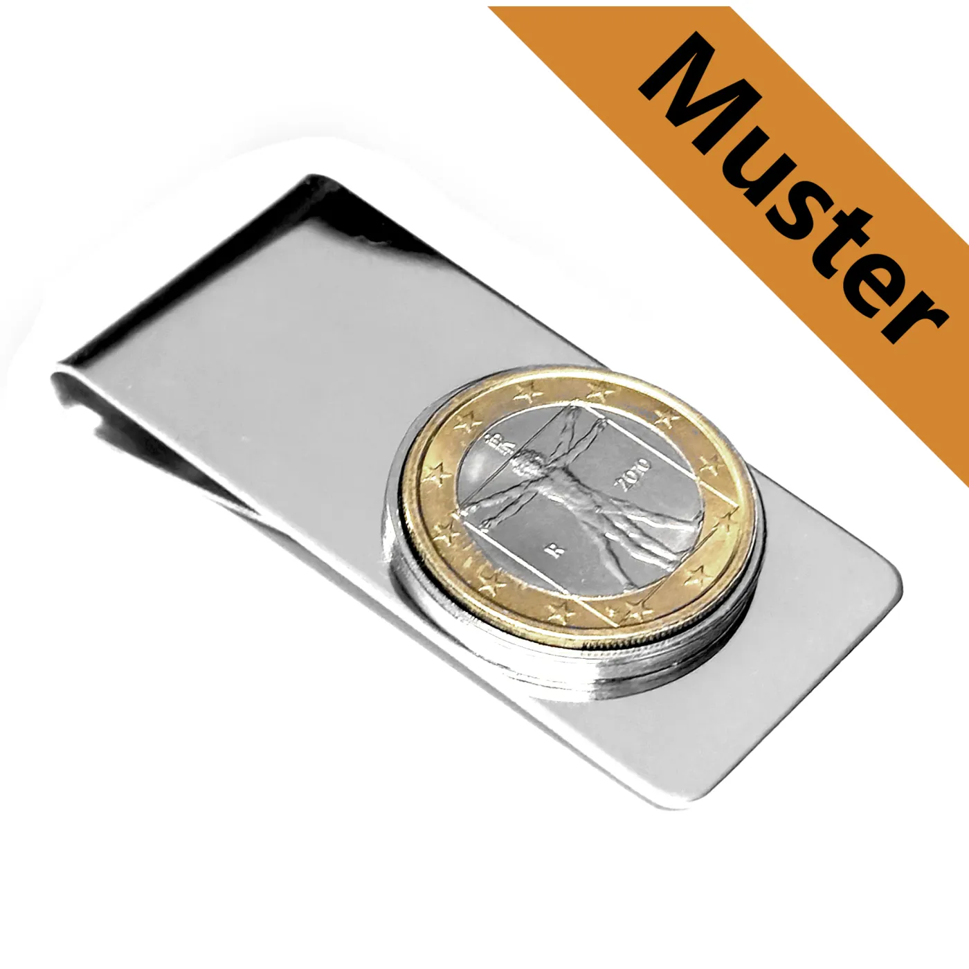 Geldclip-Rohling aus Edelstahl mit einem Einschub Ø 23,25 mm - EU 1 Euro 2001 - xxxx • Farbton Silber – Ansicht 1