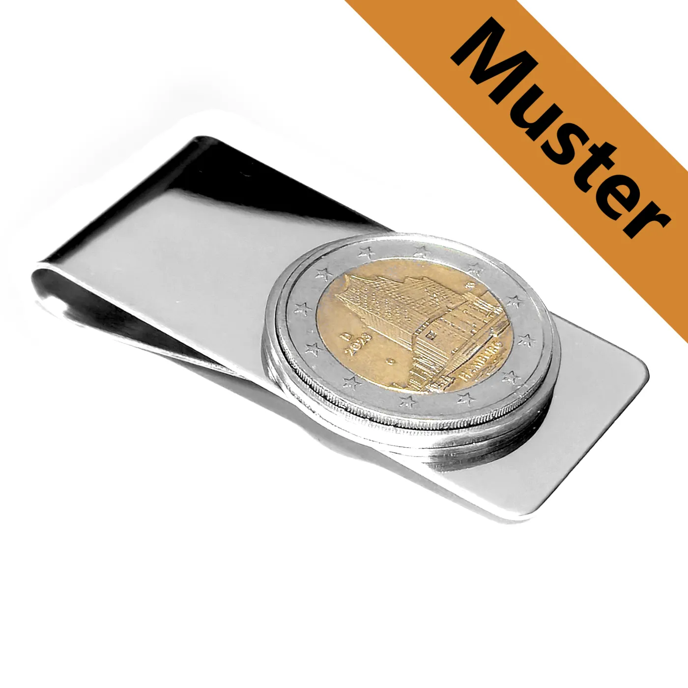 Geldclip-Rohling aus Edelstahl mit einem Einschub Ø 25,75 mm - EU 2 Euro 2001 - xxxx • Farbton Silber – Ansicht 2