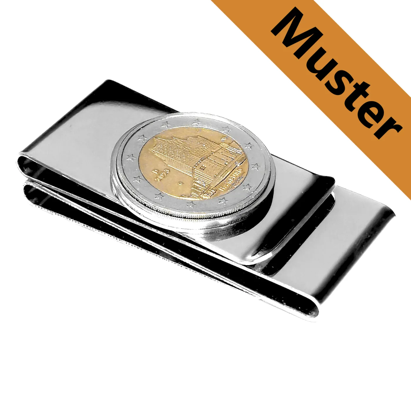 Geldclip-Rohling aus Edelstahl mit drei Einschüben Ø 25,75 mm - EU 2 Euro 2001 - xxxx • Farbton Silber – Ansicht 2