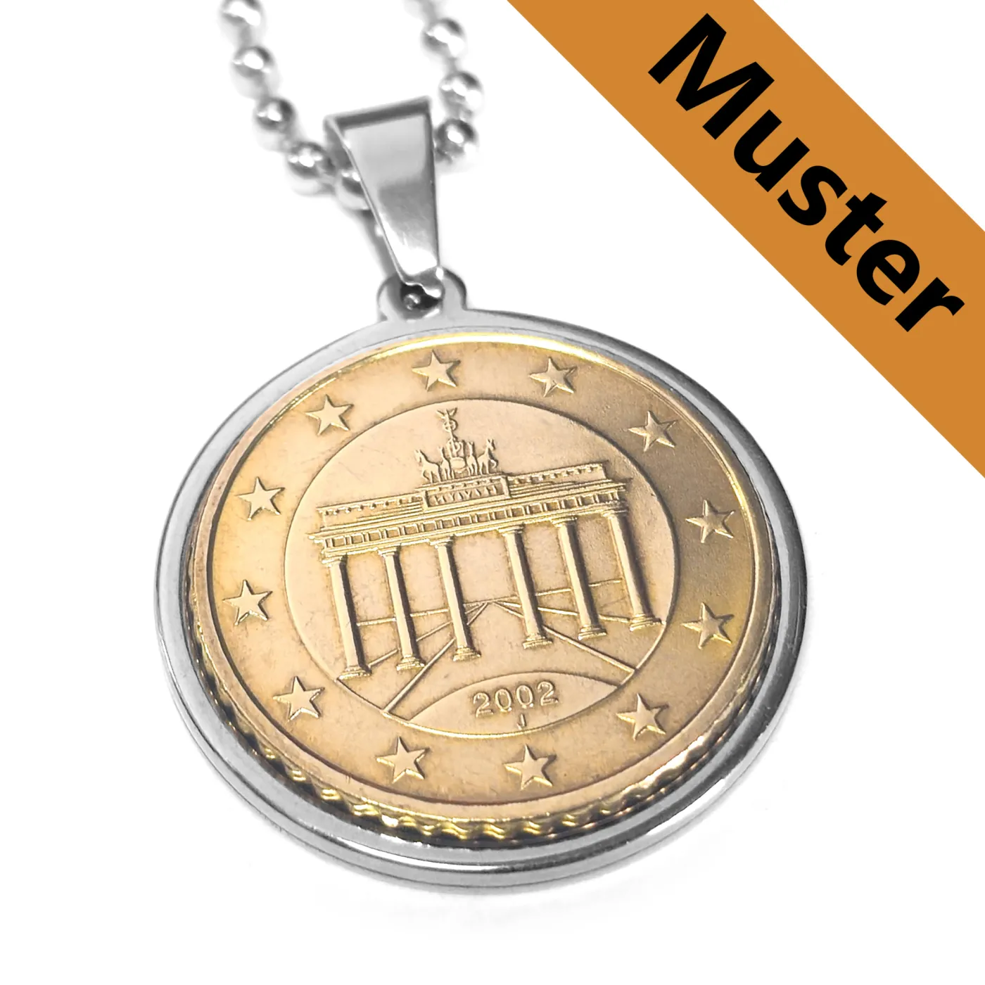 Anhänger-Rohling aus Edelstahl, rund / Innen Ø 24,25 mm - EU 50 Cent 2001 - xxxx » Personalisierbar, Farbton Silber – Ansicht 1