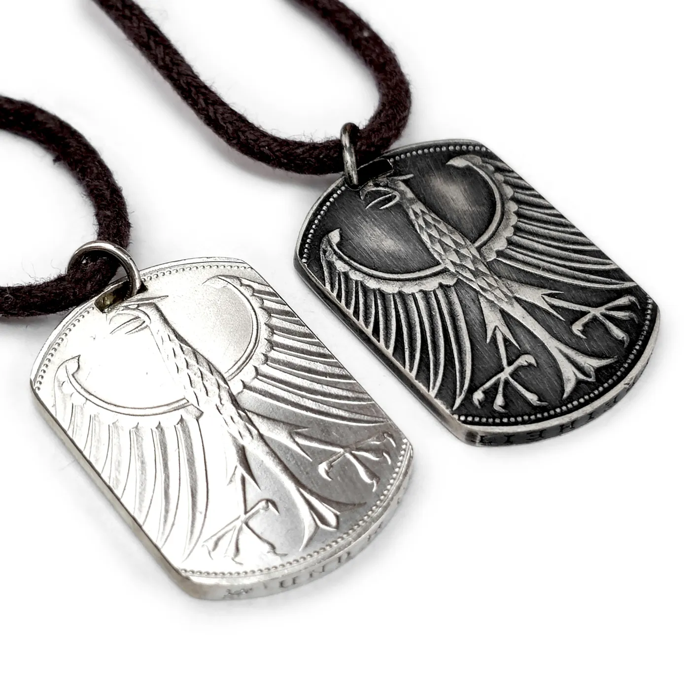 Münzanhänger DOG TAG aus Silber 625er 5 DM Deutschland 1951-1974, inklusive Baumwollband