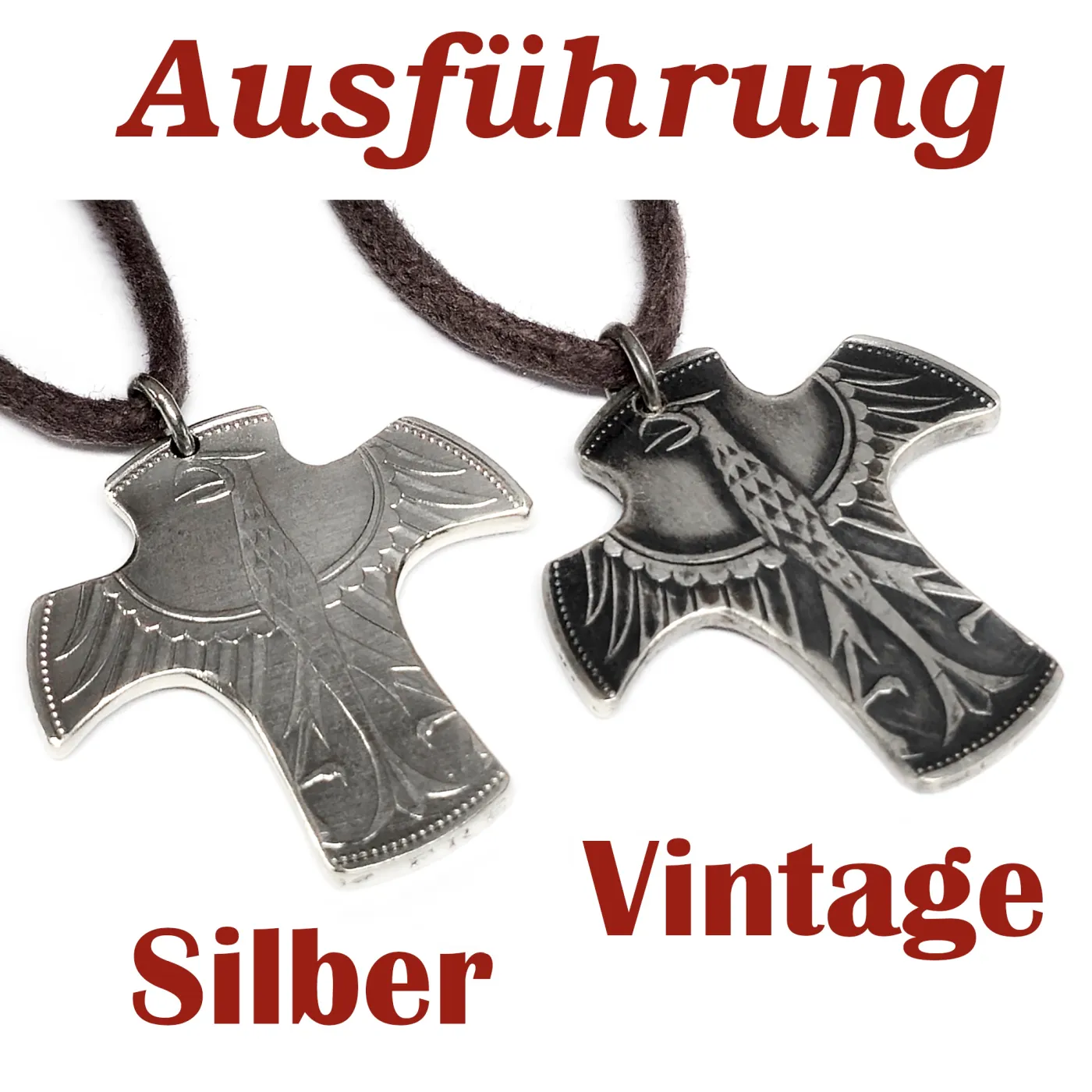 Kreuzanhänger handgefertigt aus Silber 625er 5 DM Deutschland 1951 - 1974 • Inklusive Baumwollband – Ansicht 1