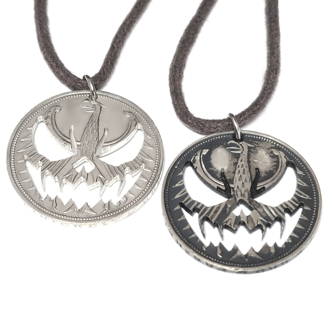 Münzanhänger aus Silber 625er 5 DM Deutschland 1951-1974 HALLOWEEN, inklusive Baumwollband