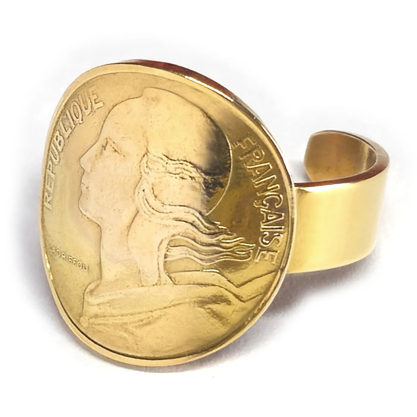 Münzring Frankreich 10 Centimes 1962-2001 Marianne 24 Karat vergoldet Größe 48 bis 72