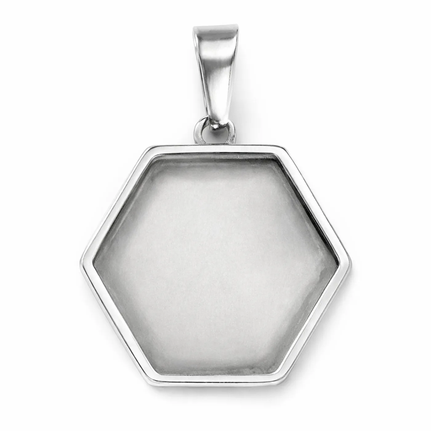 Anhänger-Rohling Edelstahl, Hexagon / Innen 18 × 20 mm, optional mit Gravur, Farbton Silber