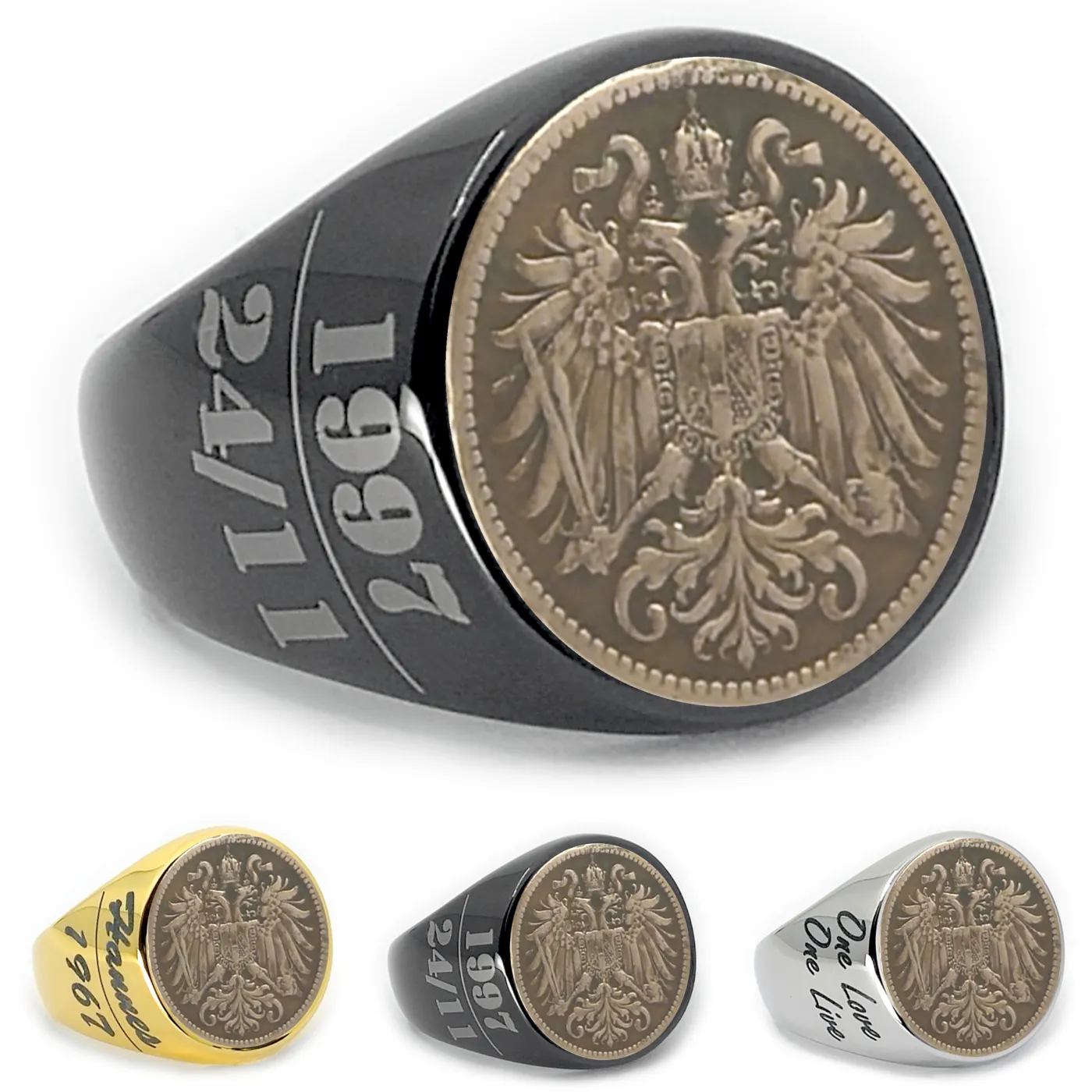 Münzring Österreich 2 Heller 1892-1918 gekrönter Wappenadler aus Edelstahl, optional mit Gravur