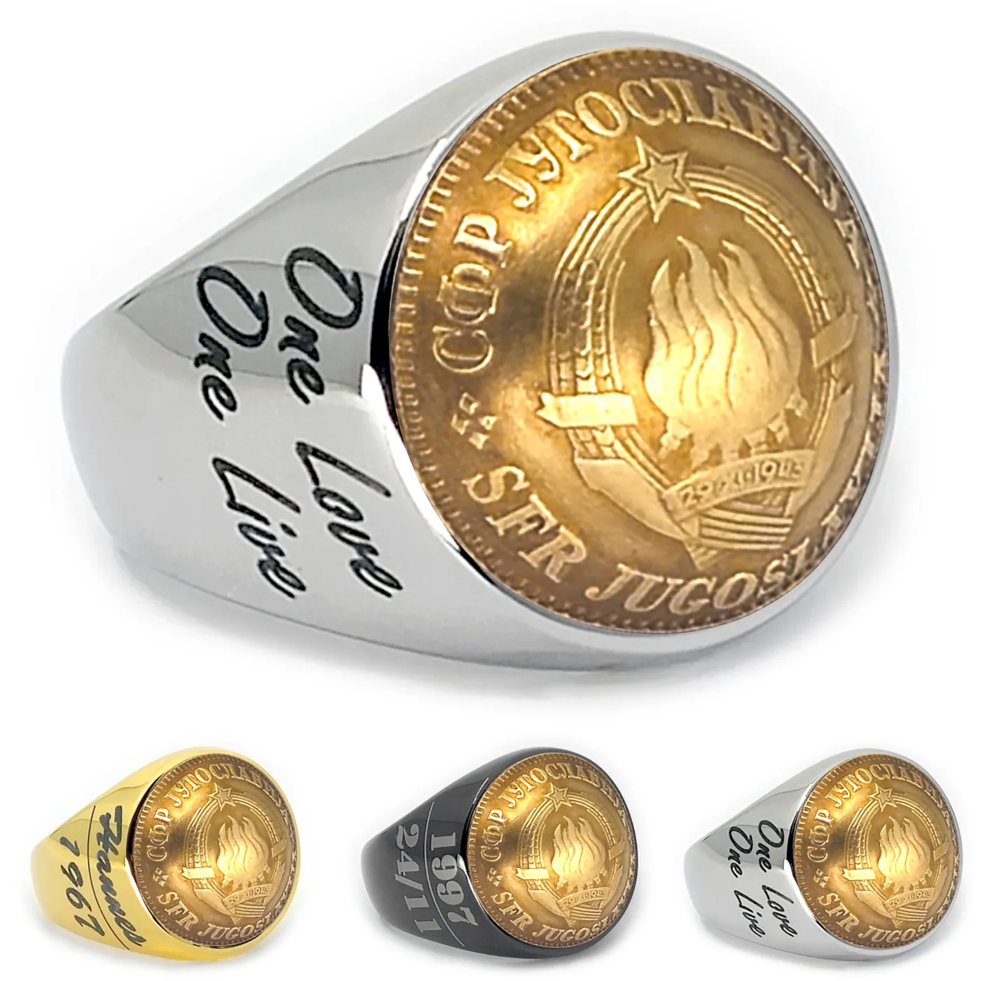 Münzring Jugoslawien 10 Para 1965-1981 Staatswappen aus Edelstahl, optional mit Gravur