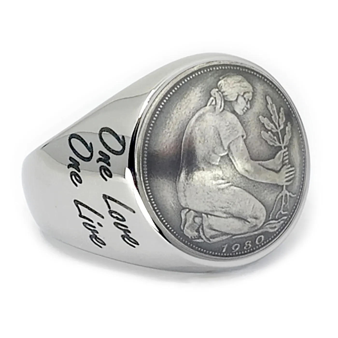 Münze: 50 Pfennig BRD (leicht gewölbt) Prägejahr: 1949, 1950 und 1966 bis 2001 (Auswahl) Motiv: Kulturfrau die einen Eichenbaum pflanzt und das Prägedatum
