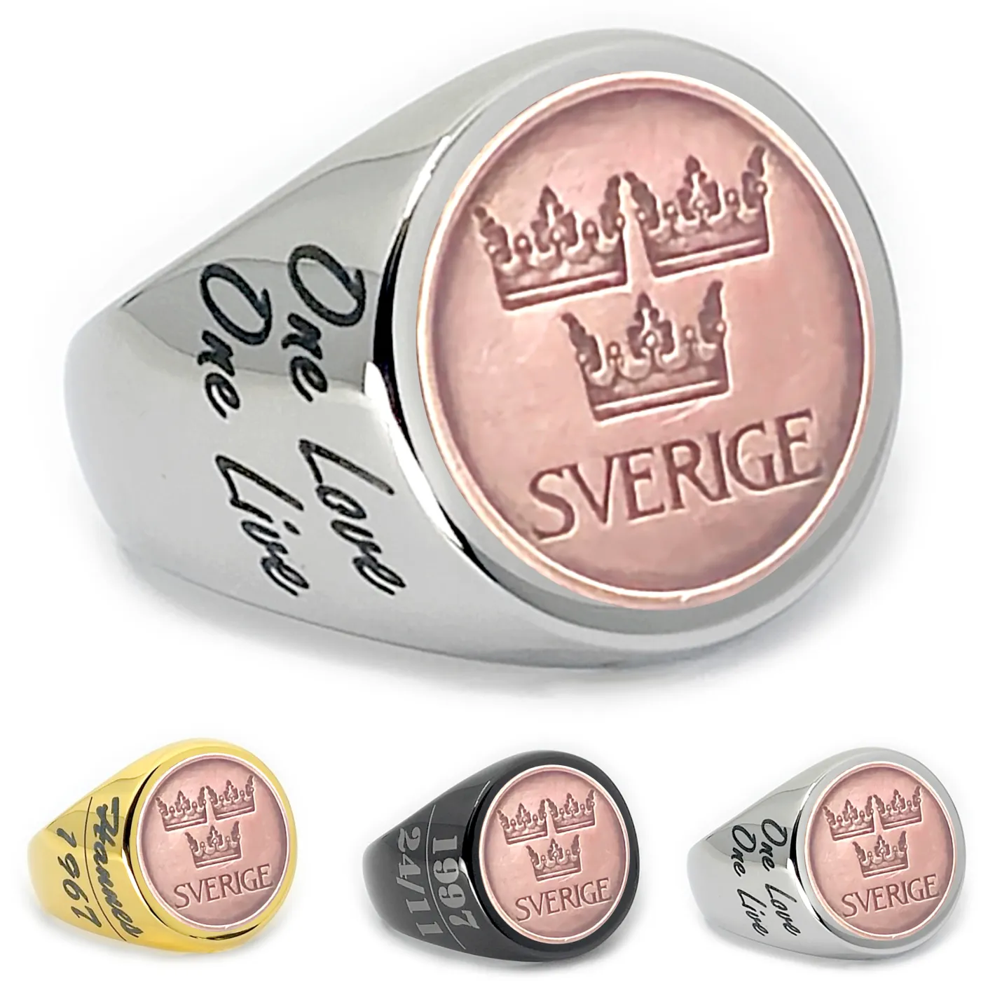 Münzring Schweden 5 Öre 1972-1973 drei Kronen Sverige aus Edelstahl, optional mit Gravur