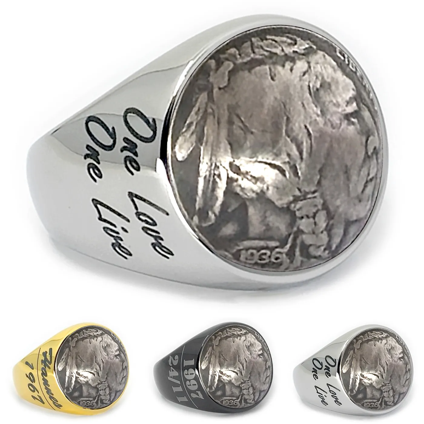 Münzring USA 5 Cent Buffalo Nickel 1913-1938 Indianer aus Edelstahl, optional mit Gravur
