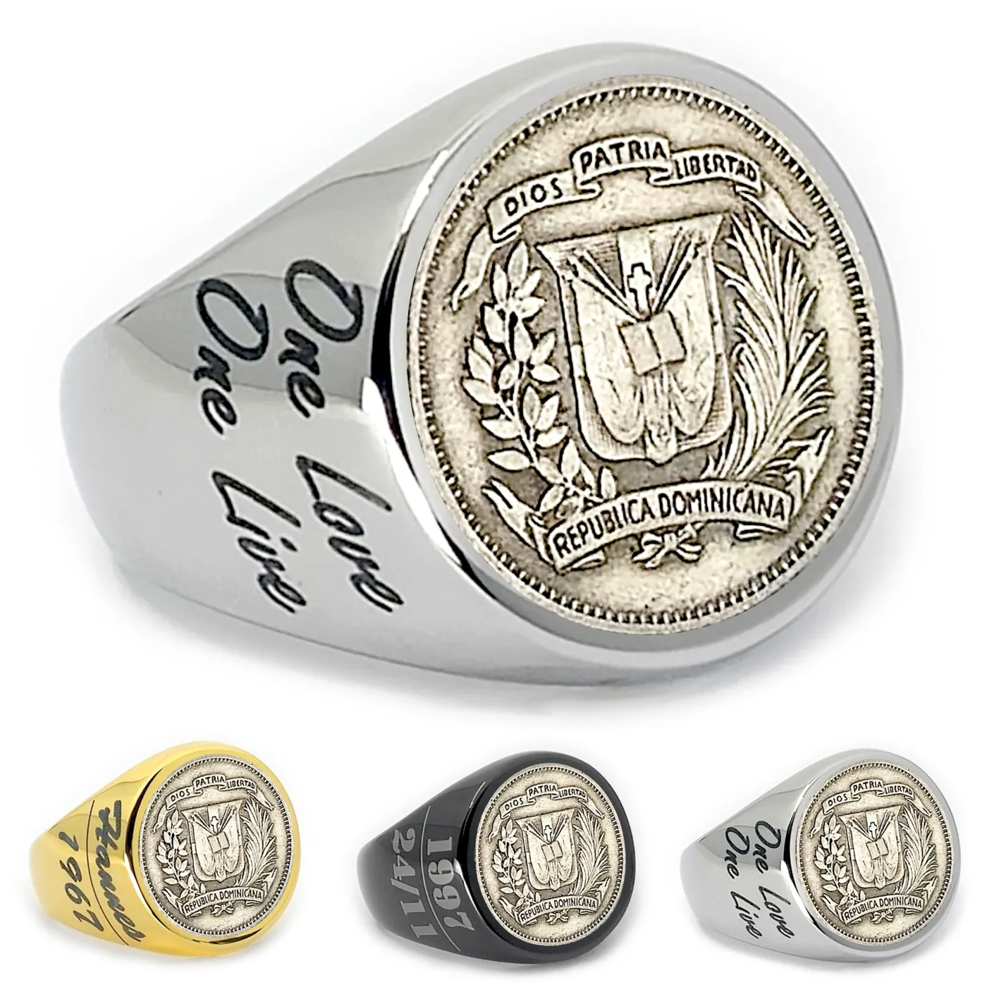 Münzring Dominikanische Republik 10 Centavos 1967-1975 Staatswappen aus Edelstahl, optional mit Gravur