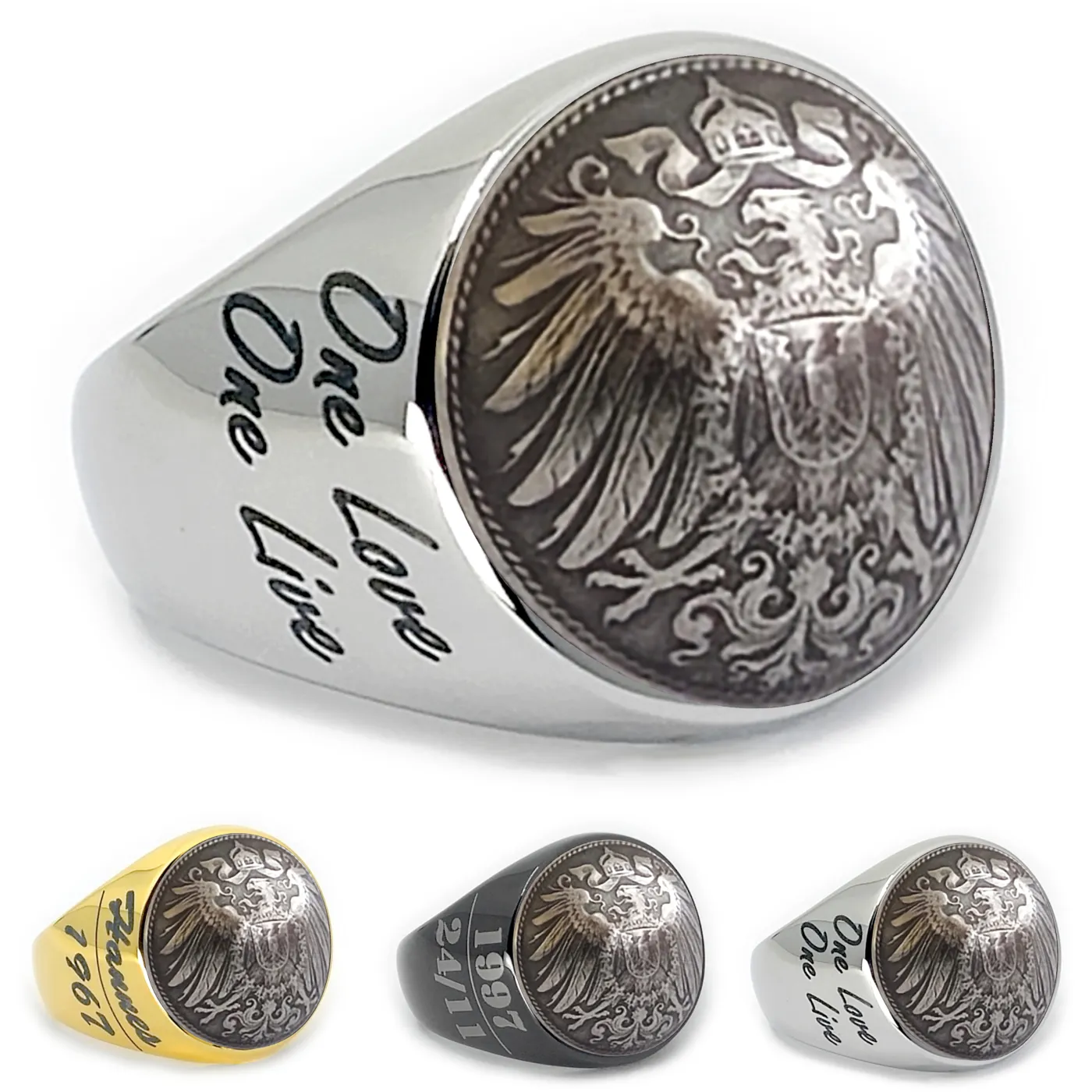 Münzring Kaiserreich 10 Pfennig 1890-1916 Reichsadler aus Edelstahl, optional mit Gravur
