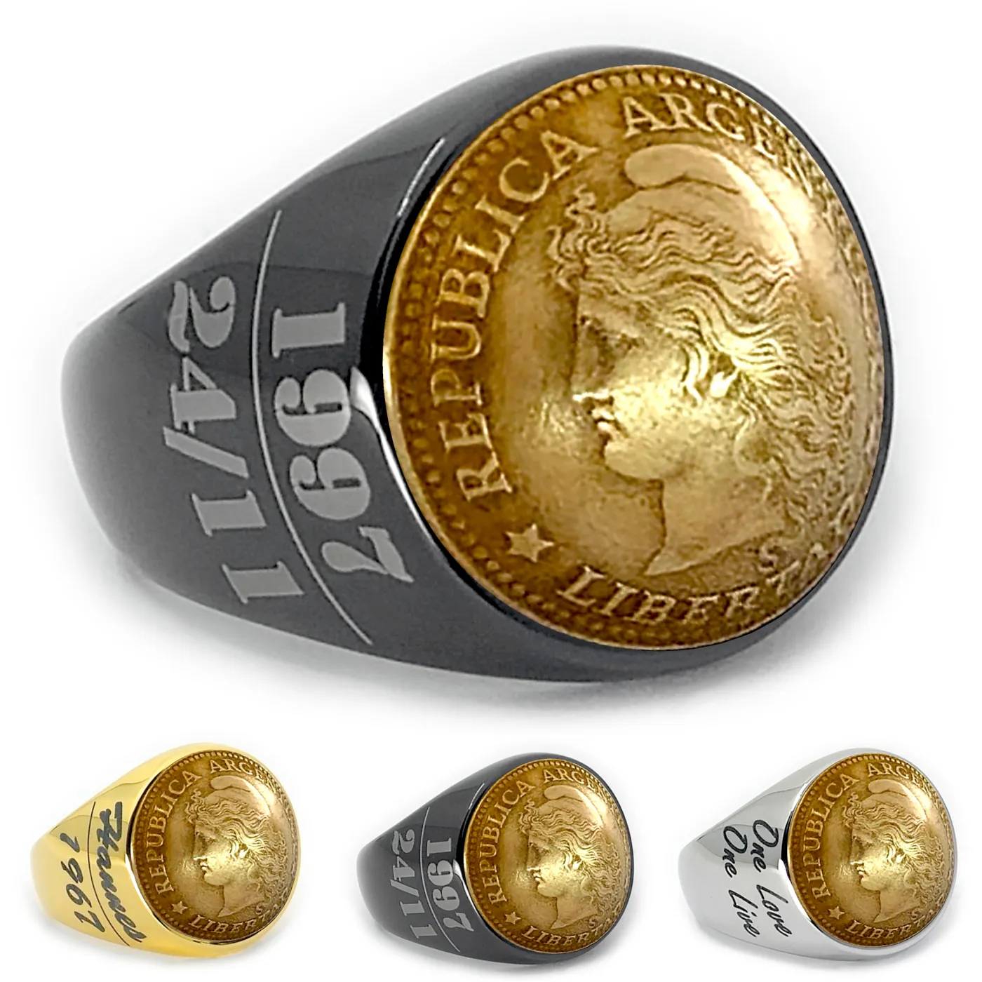 Münzring Argentinien 50 Centavos 1970-1976 Phrygische Mütze aus Edelstahl, optional mit Gravur