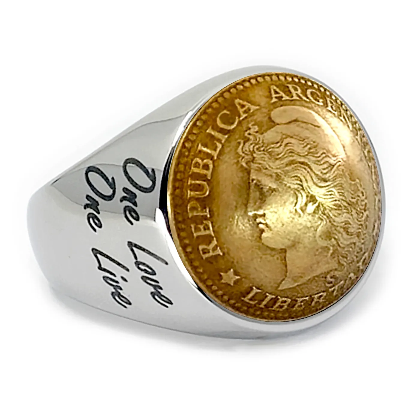 Münze: 50 Centavos Argentinien (gewölbt) Prägejahr: 1970-1976 Motiv: Phrygische Mütze und Schriftzug REPUBLICA ARGENTINA LIBERTAD